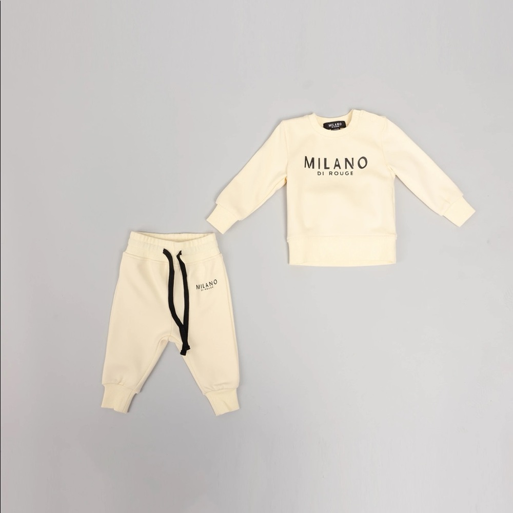 baby milano sweatsuit. Size: 12-18 Months (Cream And black Available)